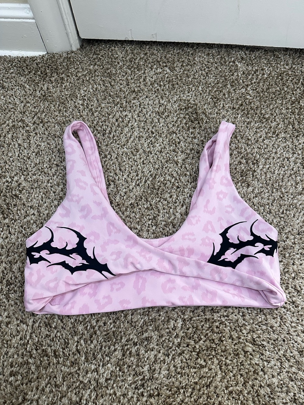 Civil Regime Blooming Through Chaos Baby Pink Leopard Print Twist Sports Bra